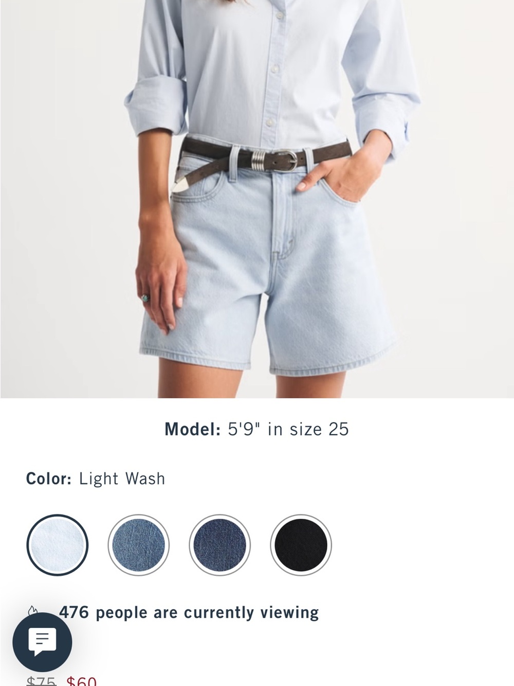 NWT Abercrombie & Fitch Light Blue High-Rise Loose Denim Shorts Size 30/10 - Picture 2 of 4